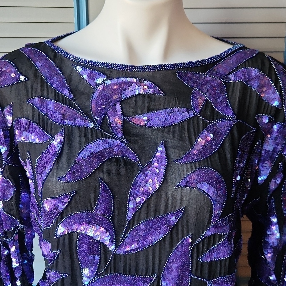 Vintage Black and Purple Sequin Top - Picture 3 of 12